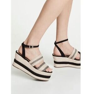 Schutz Denes Platform Espadrilles Black Cream Open Toe Sandal 6.5 Summer Resort